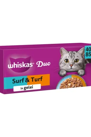 Whiskas 1+ Natvoer - Duo Surf & Turf in Gelei Op = Op