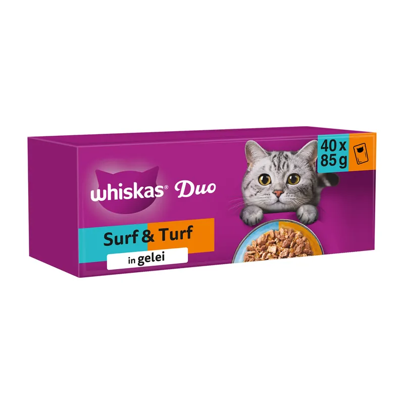 Whiskas 1+ Natvoer - Duo Surf & Turf in Gelei Op = Op