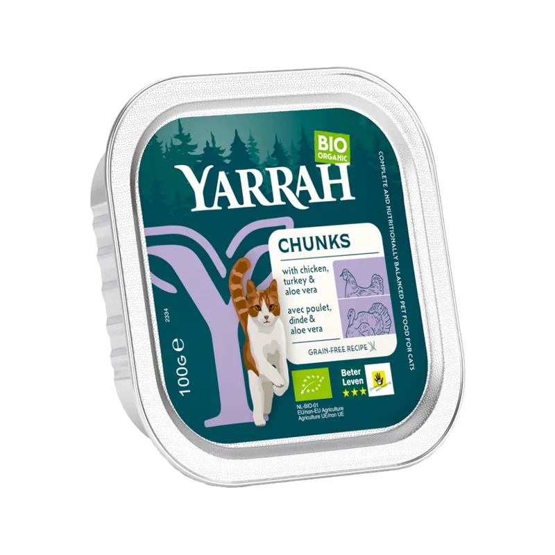 Yarrah - Natvoer Kat Kuipje Chunks met Kip & Kalkoen Bio Superprijs