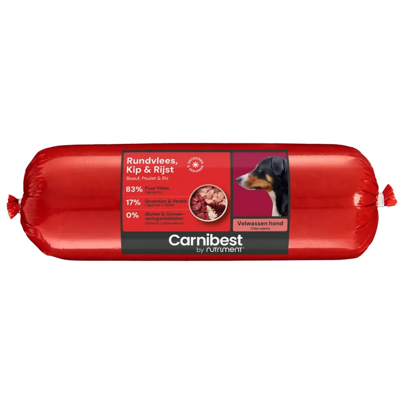 Actieprijs Carnibest Rundvlees, Kip & Rijst 500 gr
