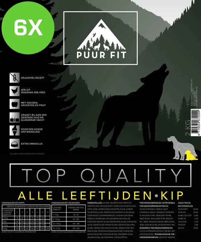6x Puur Fit Top Quality Alle Leeftijden Kip Klein 12 kg Alleen Vandaag