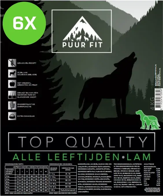 6x Puur Fit Top Quality Alle Leeftijden Lam 12 kg Op = Op