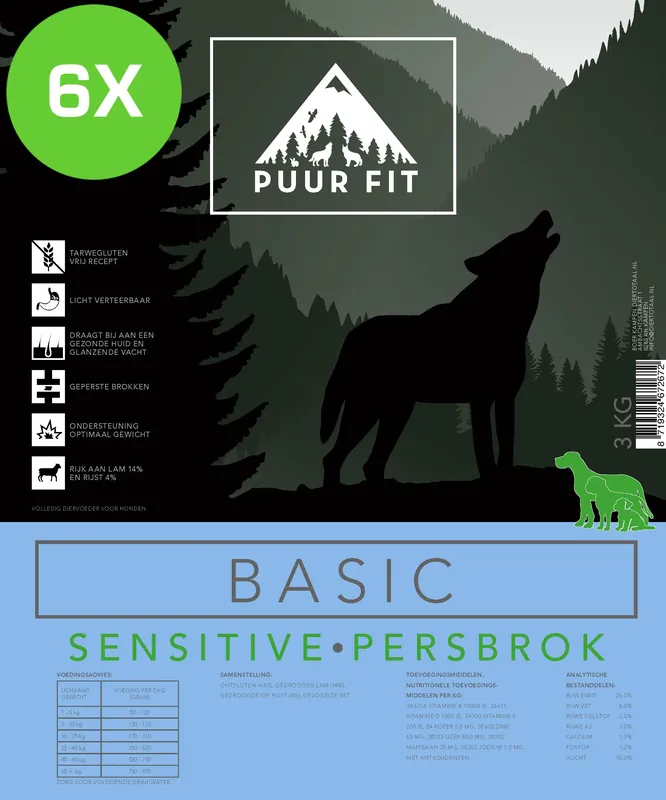 6x Puur Fit Basic Volwassen Persbrok Lam 17,5 kilo Snelle Levering