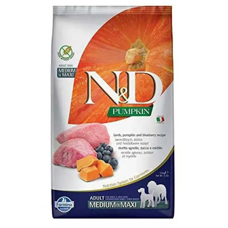 Speciale Aanbieding Farmina N&D Hond Pumpkin Lam, Pompoen & Bosbes Adult Medi/Maxi 2,5 kg