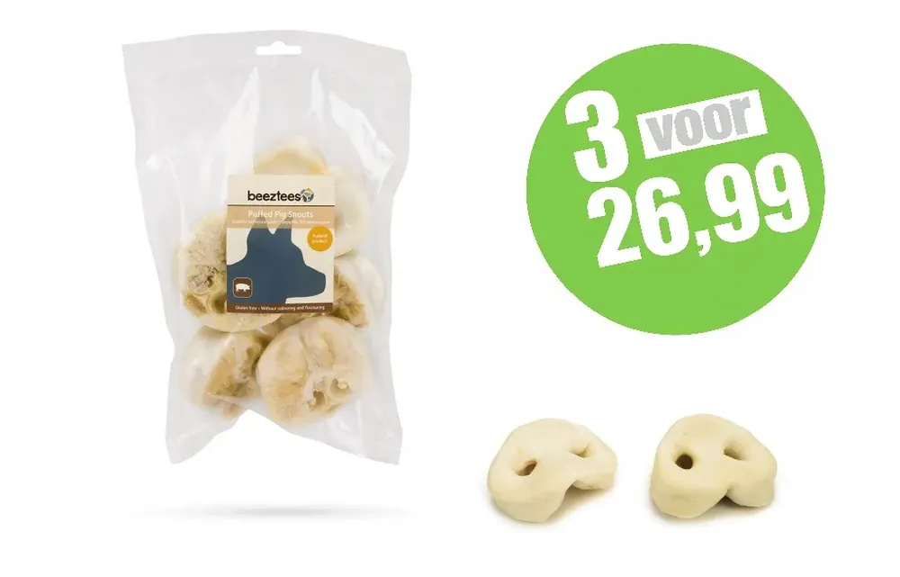 Aanbieding Beeztees Deli Snack Varkenssnuiten Gepoft 5 Stuks