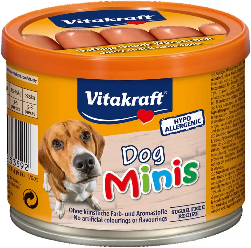 Beste Prijs 10 blikjes Vitakraft Dog Minis Rund Hondenworstjes á 12 Stuks