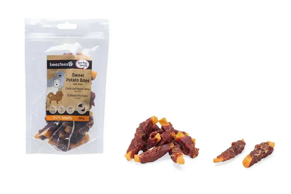Beeztees Zoete Aardappel Bites M Eend 200 gr Express Levering