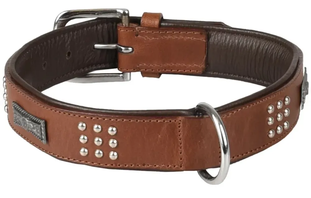 Weekendaanbieding Flamingo Halsband Sedona Leder+Fitting Bruin S/M 31-35 cm 33 mm