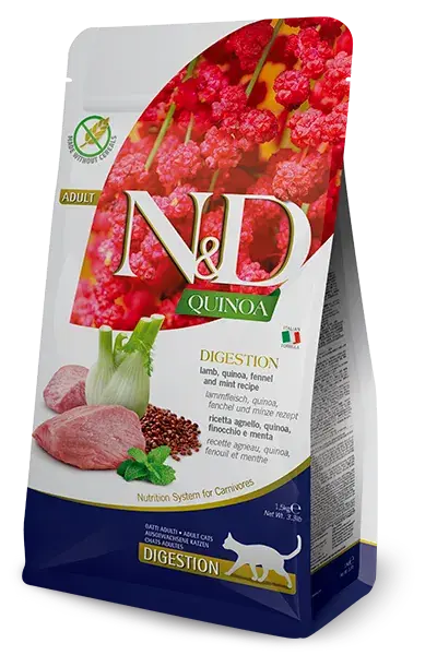 N&D Kat Quinoa Digestion Lam Adult 1,5 kg Bestel Nu