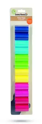 Beeztees poepzakjes navulling regenboog plastic 6x3x3cm multi kleur 12x20stuks Premium