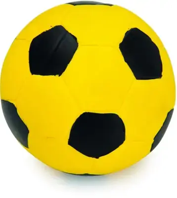 Fabrieksprijs Beeztees hondenspeelgoed voetbal klein latex 8.5x8.5x8.5cm zwart/geel