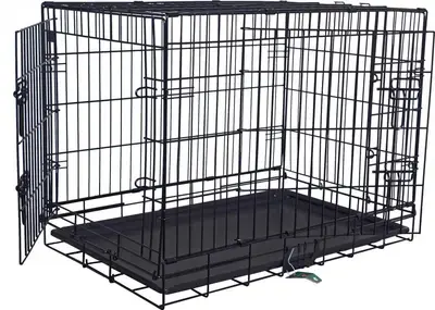 Beperkte Voorraad Draadkooi 2-deurs zwart met plastic lade, 76x48x58 cm