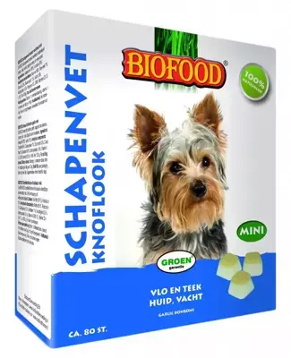 Biofood schapenvet mini knoflook vlo & teek 80st Aanbieding