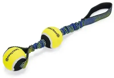 Uitverkoop Beeztees hondenspeelgoed Fetch tennisbal met koord Miko nylon 44x6.3x6.3cm blauw/geel