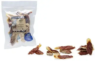 Beeztees hondensnack gevulde konijnenoren met eend 250g Populair