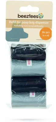 Beeztees navulling voor poepzakhouder plastic 6x3x3cm zwart/grijs 4x20stuks Laatste Versie