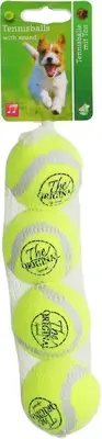 Dagaanbieding Boon hondenspeelgoed tennisbal squeak s geel net a 4 stuks