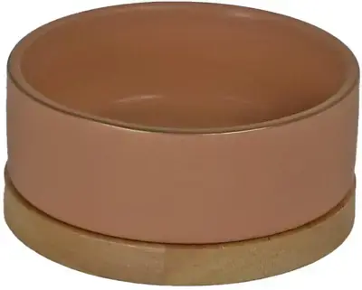 Uitverkoop Boon eetbak keramiek/hout 13 centimeter zalm roze