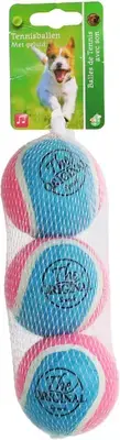 Dagaanbieding Boon hondenspeelgoed tennisbal squeak m blauw/roze net a 3 stuks