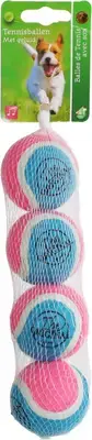 Boon hondenspeelgoed tennisbal squeak s blauw/roze net a 4 stuks Exclusieve Aanbieding