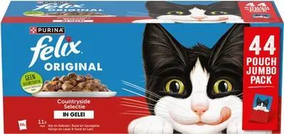 Fabrieksprijs FELIX Original met Rund en Gevogelte, met Kip en Kalkoen, met Konijn en Lever, met Eend en Lam in Gelei, nat kattenvoer, 85g portiezakje