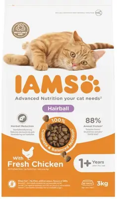 Op = Op Iams Adult Hairball kattenvoer tarwevrij verse kip 3kg