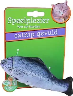Korting Kattenspeelgoed op kaart vis met catnip blauw/grijs, 11 cm.