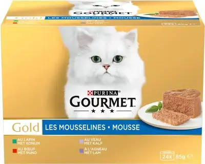 Betaalbaar Gourmet Gold mousse multipack rund, konijn, kalf, lam 24 x 85g