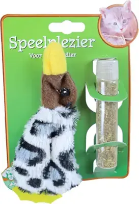 Veilige Betaling Kattenspeelgoed op kaart pluche eend met catnip vulbaar, 15 cm.