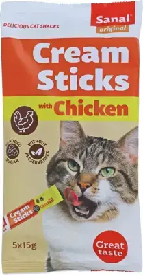Aanbieding Sanal Cream Sticks kattensnack kip 5 x 15g