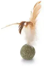 Flitsaanbieding Beeztees kattenspeelgoed catnip bal met veren 12x2.5x3.5cm bruin