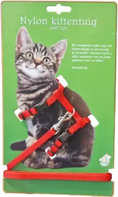 Beperkte Voorraad Nylon kittentuig met lijn, rood