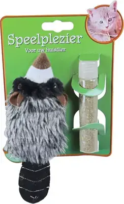 Kattenspeelgoed op kaart pluche wasbeer met catnip vulbaar, 18 cm. Nu Kopen