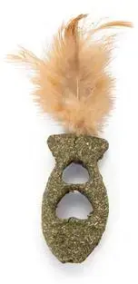 Betaalbaar Beeztees kattenspeelgoed catnip vis met veren 12x2.5x3.5cm bruin