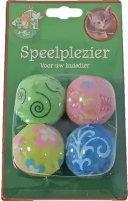 Kattenspeelgoed blister à 4 pluche rammelbal, pastel Populair