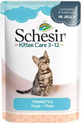 Beperkte Voorraad Schesir kittenvoer 3-12 maanden in gelei tonijn 85g