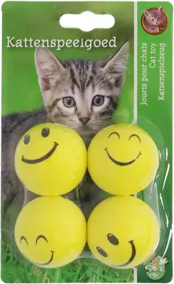 Korting Boon kattenspeelgoed smileybal 4 centimeters geel pak a 4 stuks