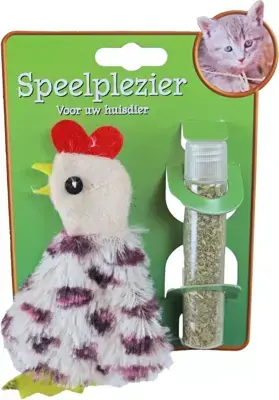 Kattenspeelgoed op kaart pluche haan met catnip vulbaar, 15 cm Shop Nu