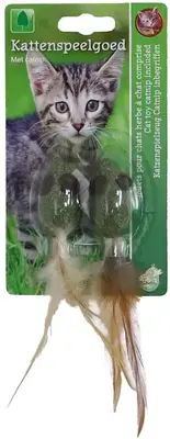 Boon catnip muis kattenspeeltje met veren 2st 4,5cm Uitverkoop