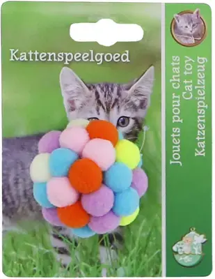 Boon kattenspeelgoed pompom bal+bel 5 centimeters multicolor Bestel Nu