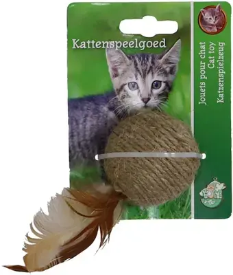 Weekendaanbieding Touwbal met Veren – 5,5 cm – Bruin