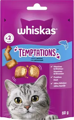 Voordeelprijs Whiskas Temptations Zalm – Kattensnacks 60g