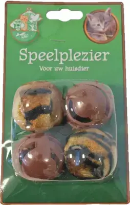 Kattenspeelgoed blister à 4 pluche en plastic bal, bruin. Alleen Vandaag