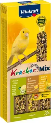 Beperkte Voorraad Vitakraft Trio Mix ei/graszaad-sesam/banaan-kiwi/citrus-kräcker kanarie, 3in1. (10)