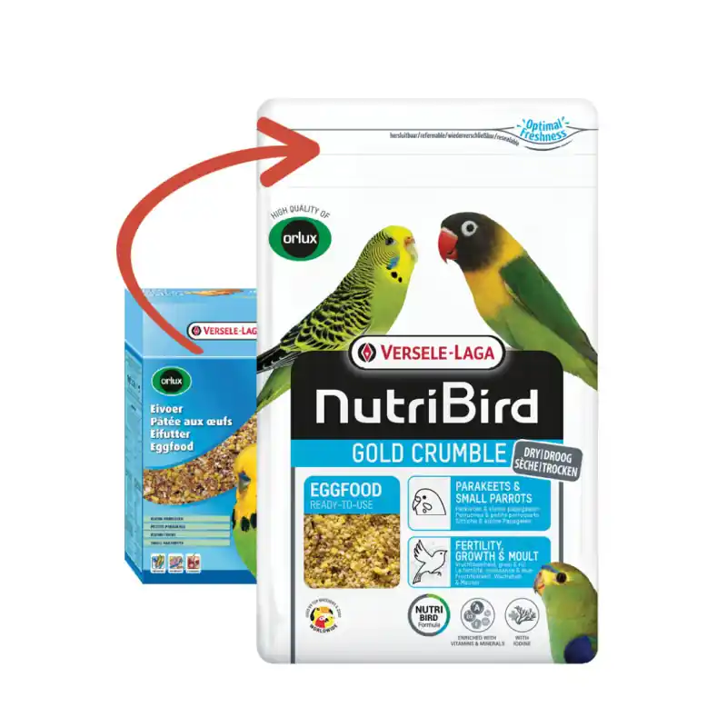 Gecertificeerd NutriBird Eivoer Gold Crumble Parkieten En Kleine Papegaaien 1000 gram