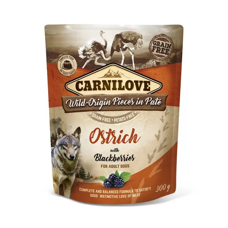 Goedkoop Carnilove Pouch Ostrich with Blackberries 300 gram