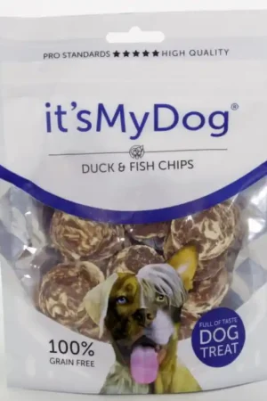 Rechtstreeks Van De Fabrikant It‘s My Dog Vis & Eend Chips 85 gram