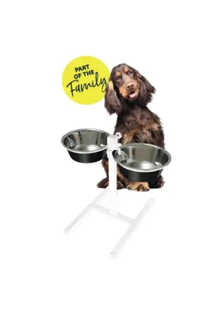 Quapas! Voerbakkenstandaard H 2xRVS 1.80 Liter Wit Diameter 20 cm Tijdelijk Beschikbaar