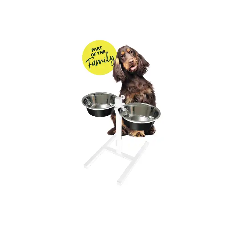 Quapas! Voerbakkenstandaard H 2xRVS 1.80 Liter Wit Diameter 20 cm Tijdelijk Beschikbaar