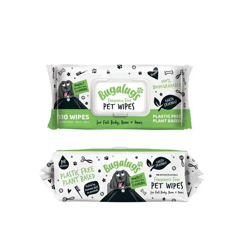 Direct Verzonden Bugalugs Pet Wipes - Hond en Kat 110 Biologisch Afbreekbare Doekjes
